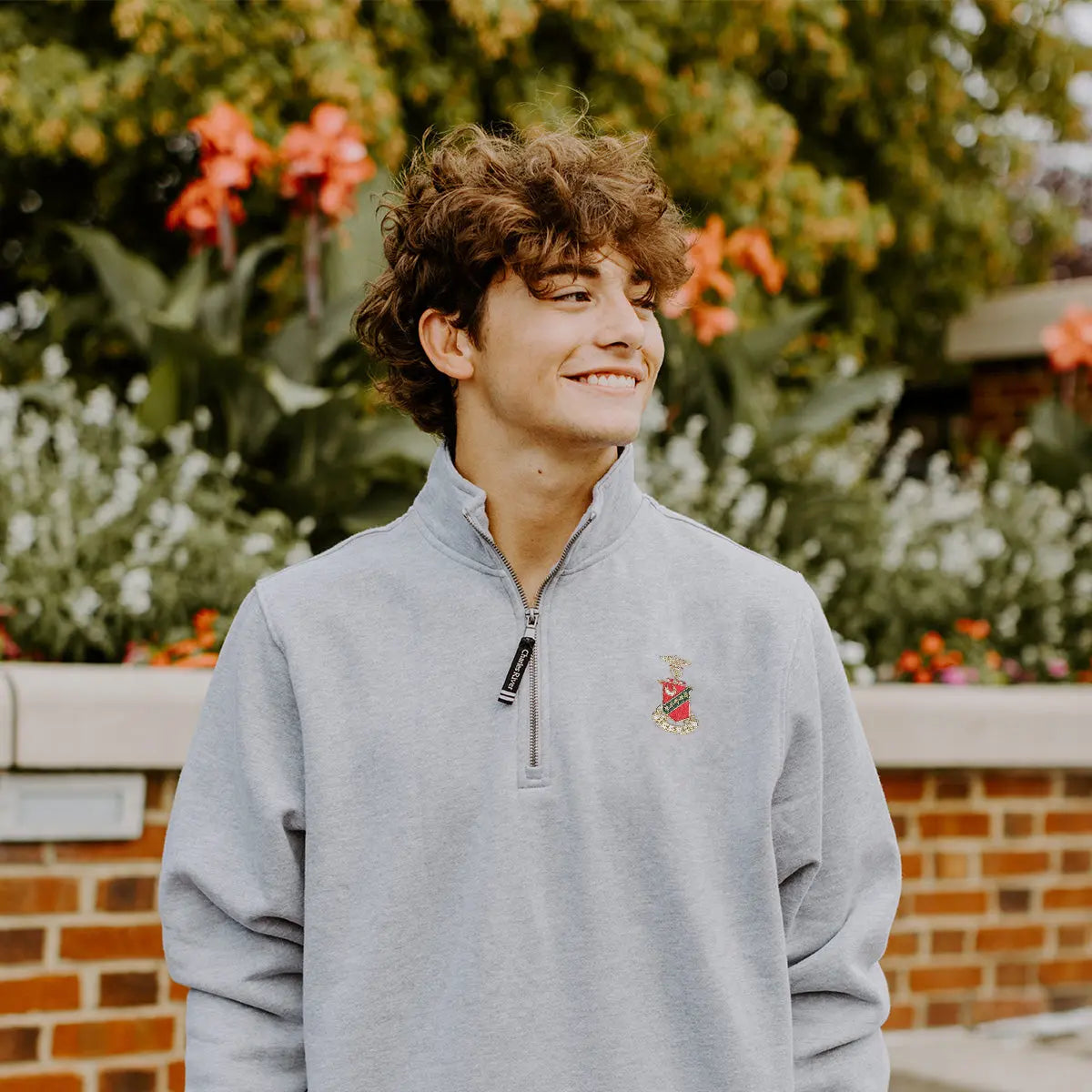 Kappa Sig Embroidered Crest Gray Quarter Zip Kappa Sigma