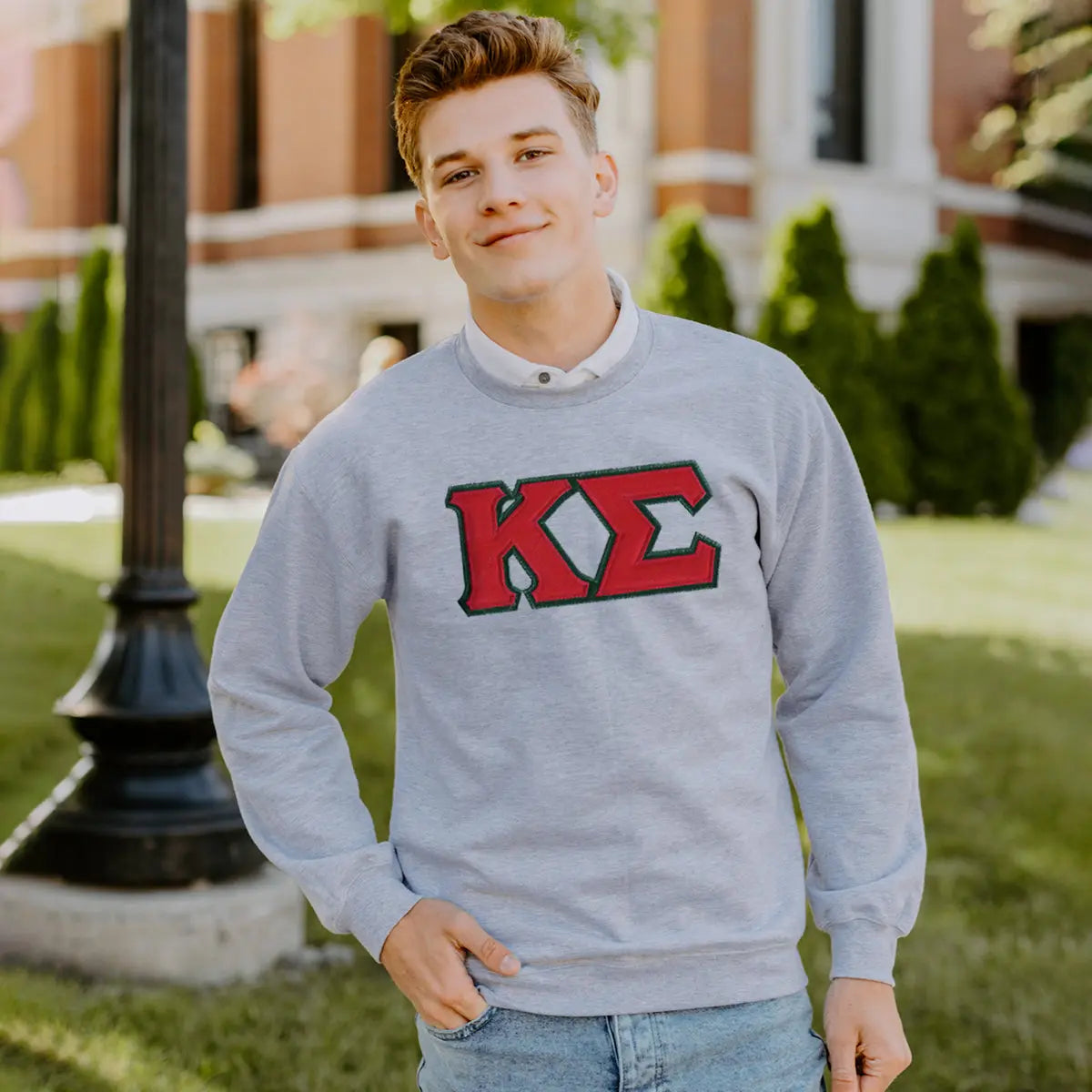 New! Kappa Sig Heather Grey Crewneck With Sewn On Letters Kappa Sigma