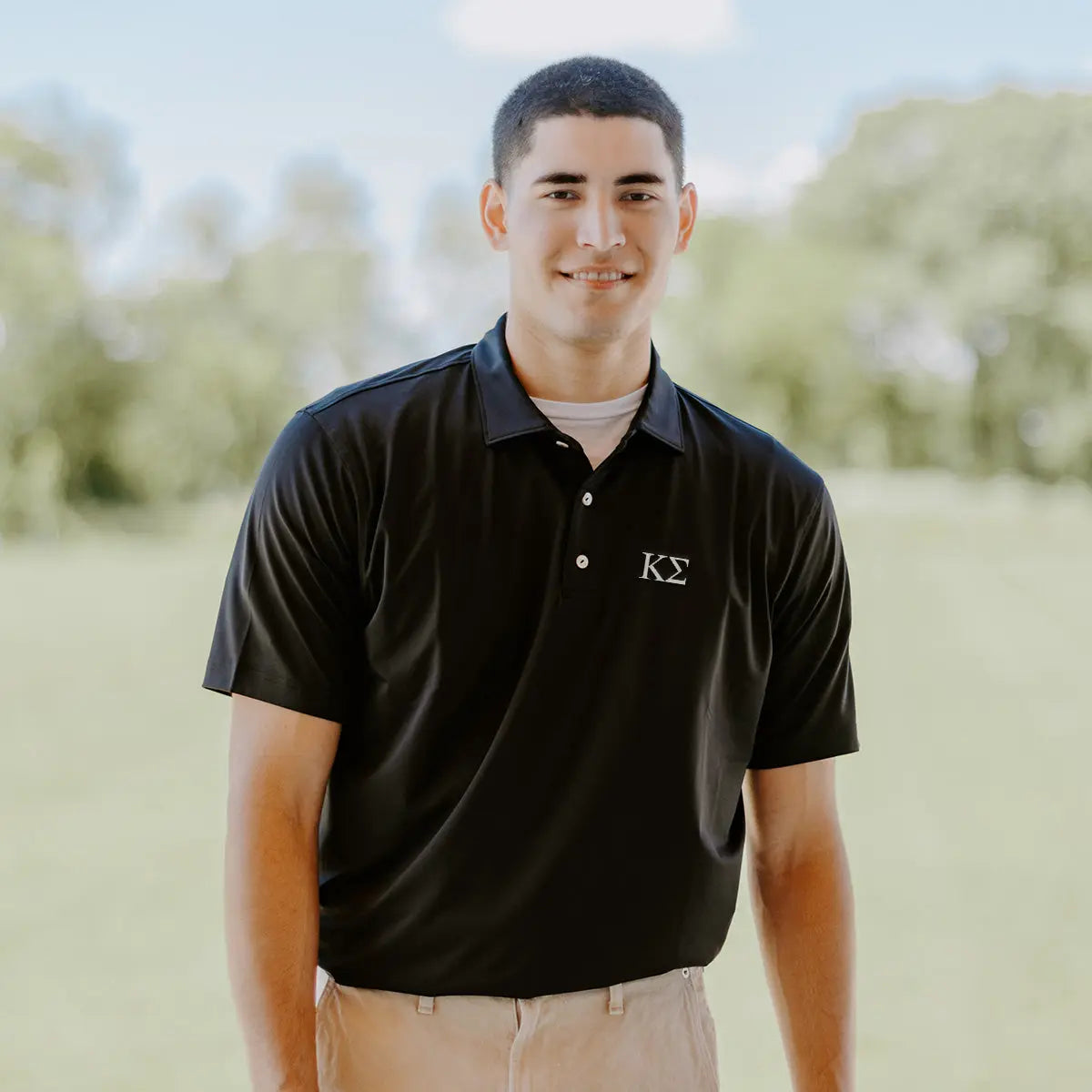 Kappa Sig Peter Millar Black Polo With Greek Letters Kappa Sigma