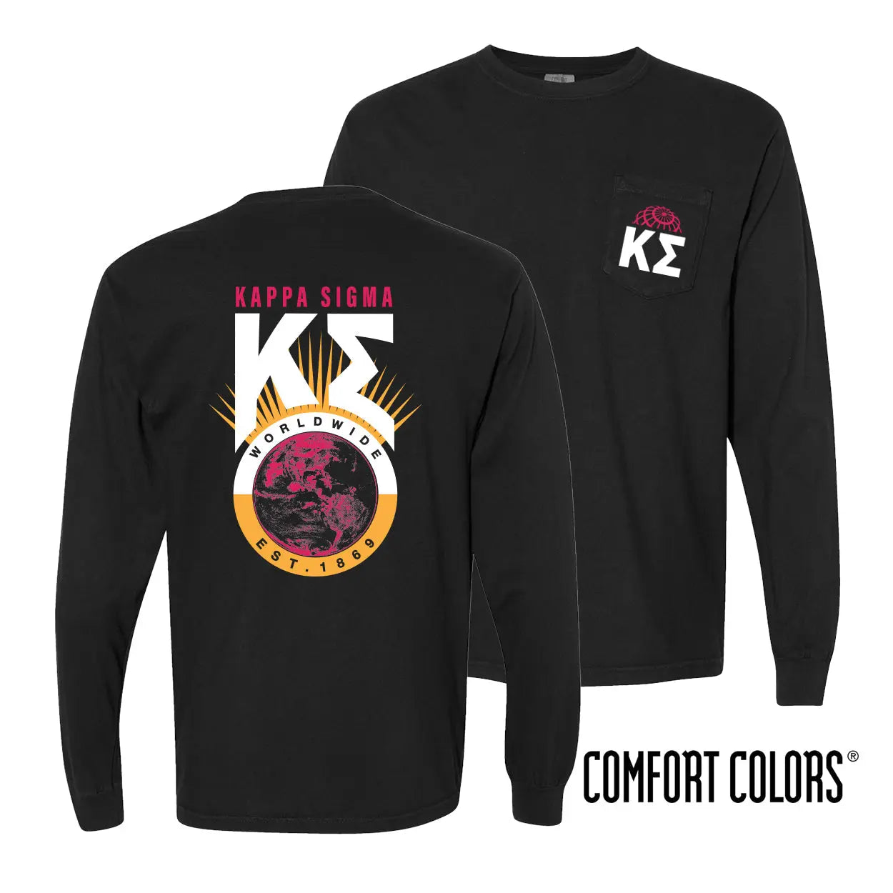 New! Kappa Sig Comfort Colors Retro Worldwide Long Sleeve Tee Kappa Sigma