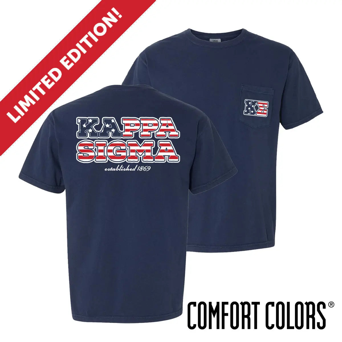 New! Kappa Sig Comfort Colors Patriotic Pride Short Sleeve Tee Kappa Sigma