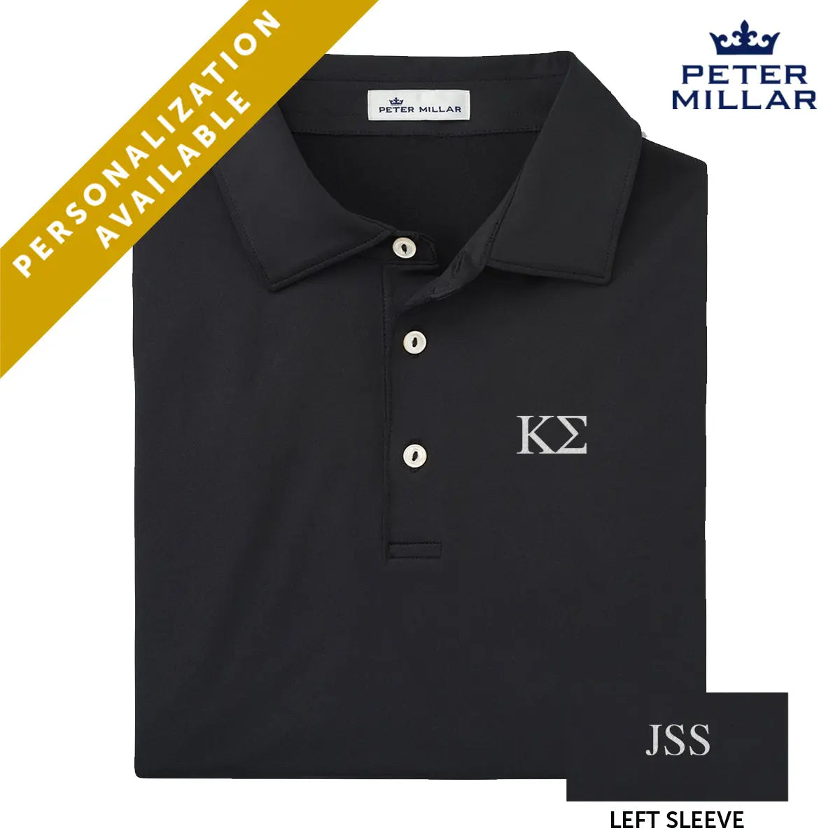 New! Kappa Sig Personalized Peter Millar Black Polo With Greek Letters Kappa Sigma