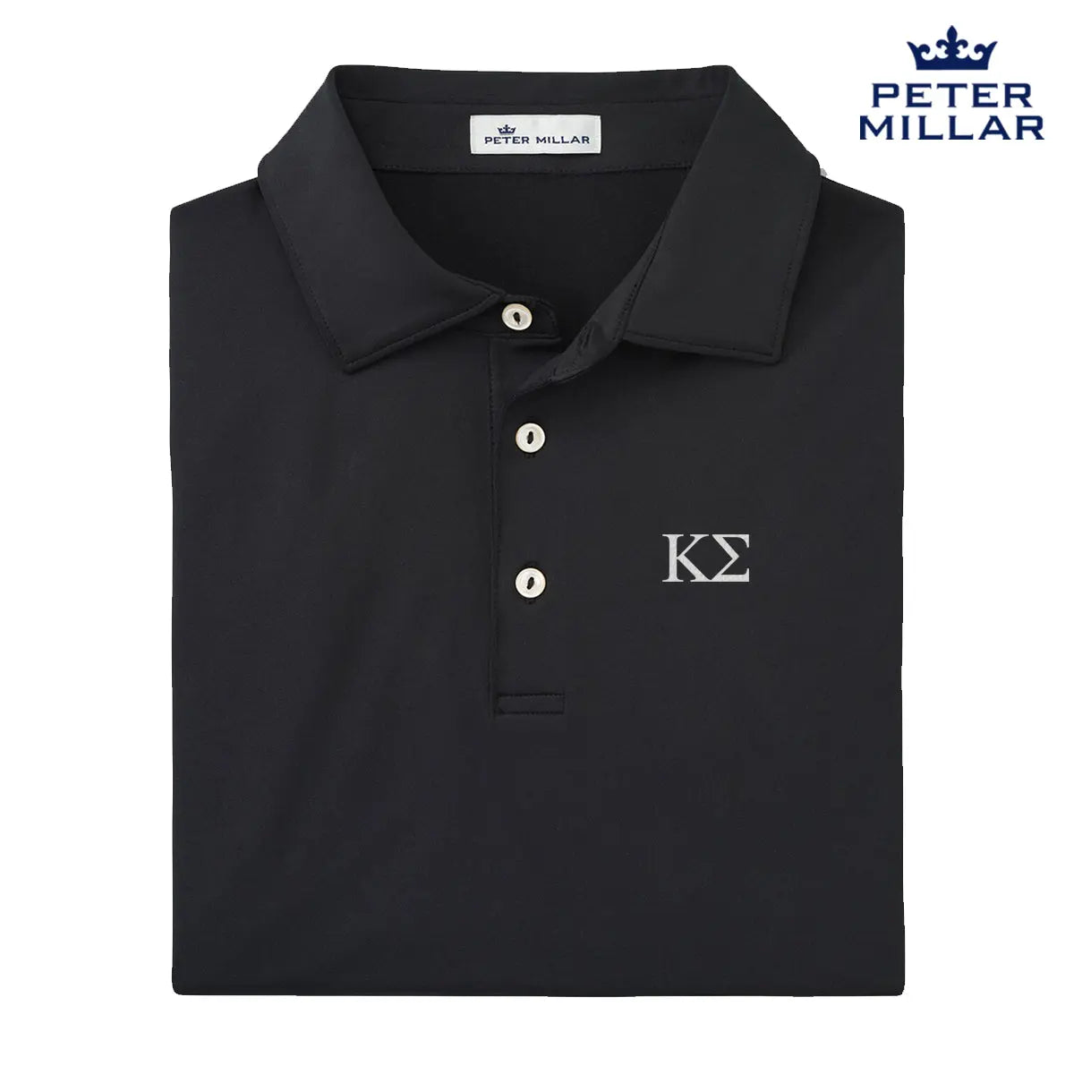 New! Kappa Sig Peter Millar Black Polo With Greek Letters Kappa Sigma