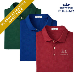 New! Kappa Sig Personalized Peter Millar Tesseract Patterned Polo With Greek Letters Kappa Sigma