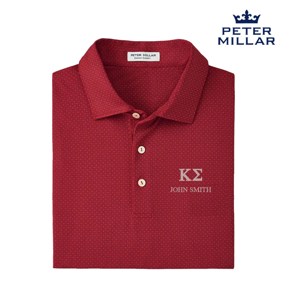 New! Kappa Sig Personalized Peter Millar Tesseract Patterned Polo With Greek Letters Kappa Sigma