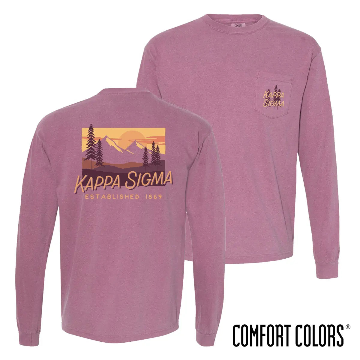 Kappa Sig Comfort Colors Berry Mountain Sunset Long Sleeve Pocket Tee - Kappa Sigma Official Store